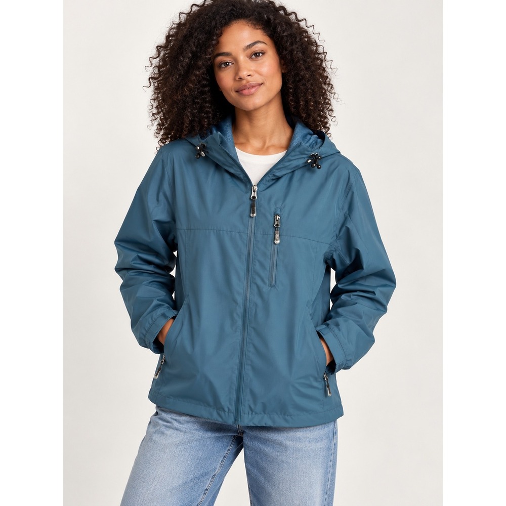 33,000ft Womens Hooded Rain Jacket Blue Full Zip Windbreaker Medium 23SF1119-021